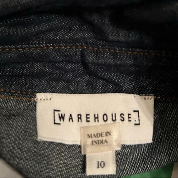 Warehouse Denim Mini Dress Sleeveless Tie Waist Pockets Dark Wash Size 6 Small - Picture 9 of 10